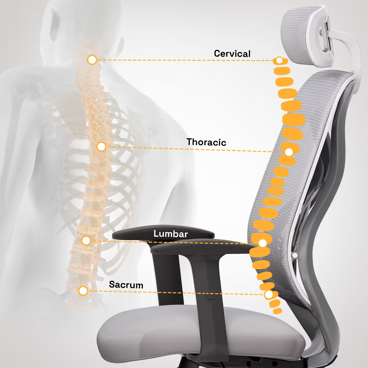 Gravita HighBack Office Chair | White and Grey | Chrome Base - hover