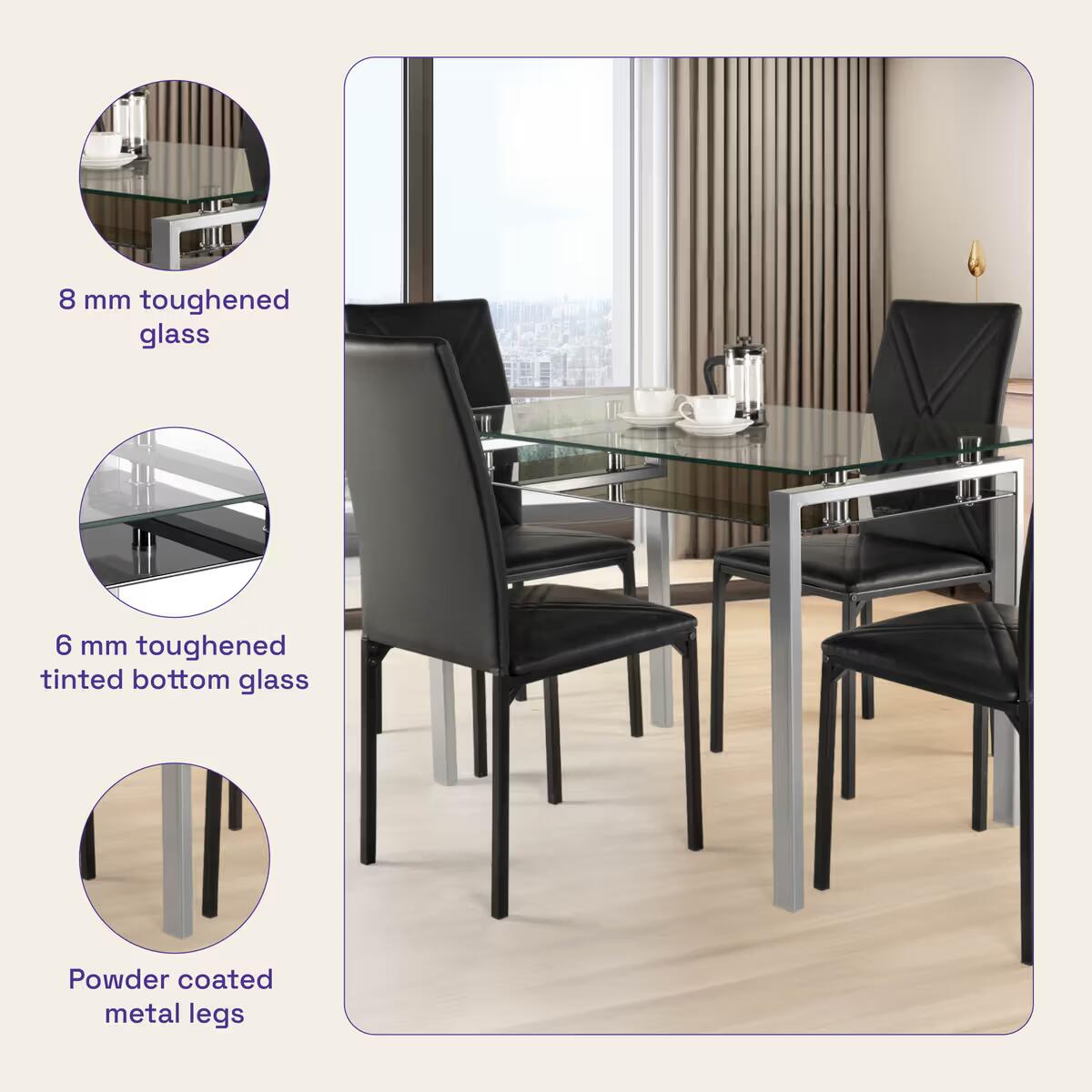 Vanilla 4-seater Glass & Metal Dining Set 5 Years     Warranty - hover