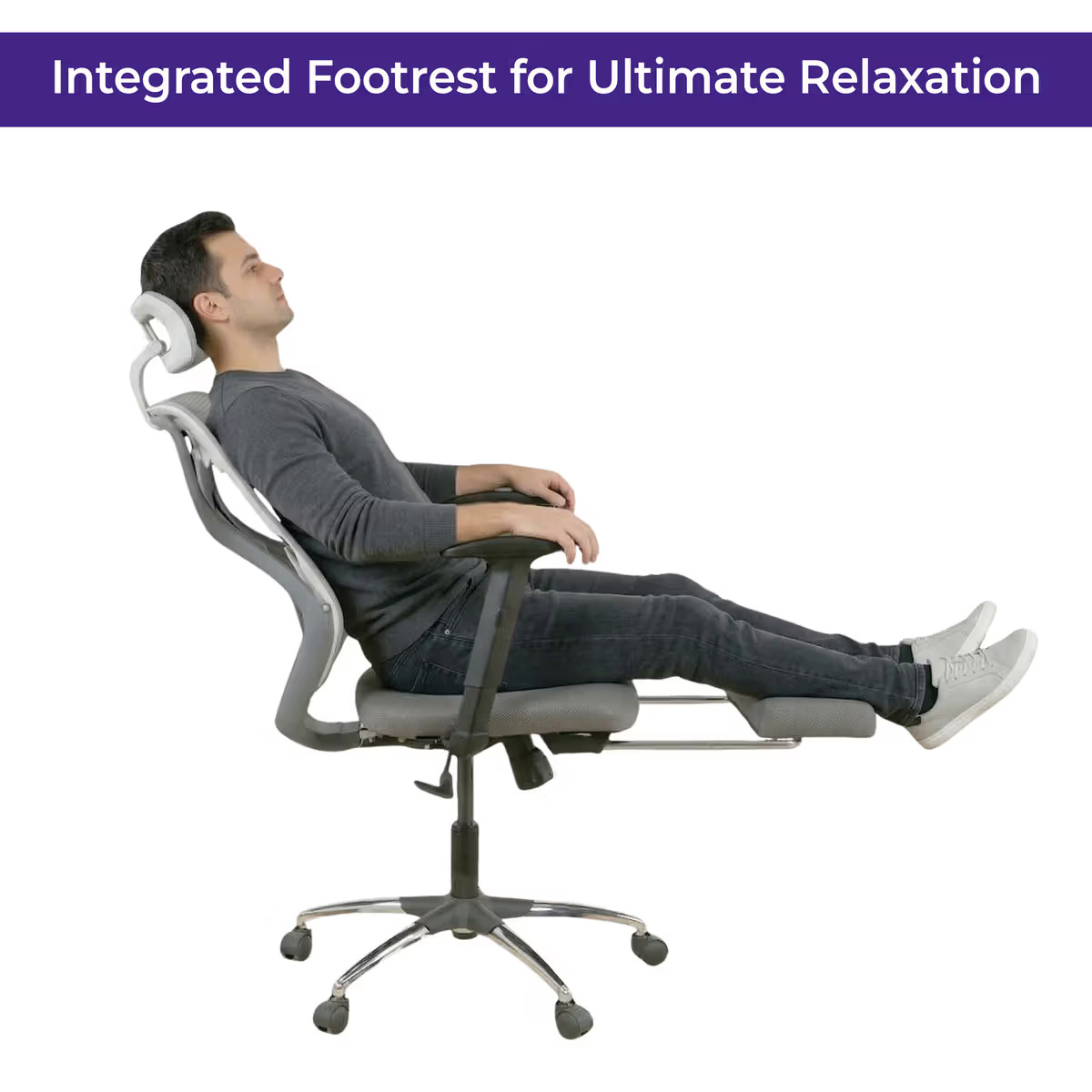 Gravita HighBack Office Chair | White and Grey | Footrest