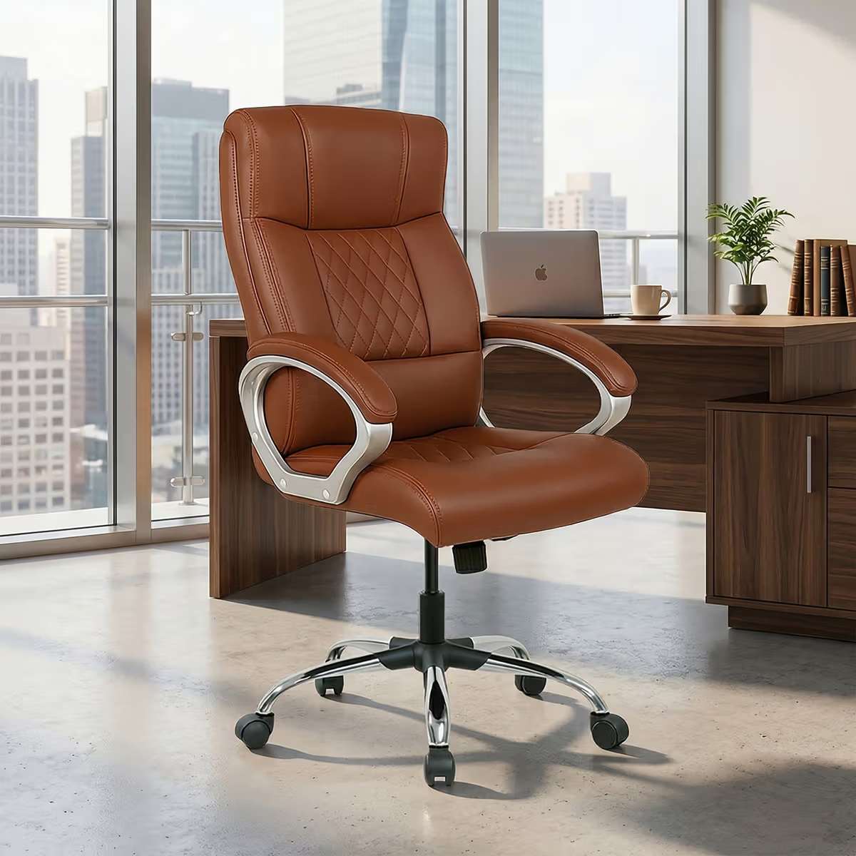 BossBack Ergonomic Boss Chair | Brown | Chrome Base - hover