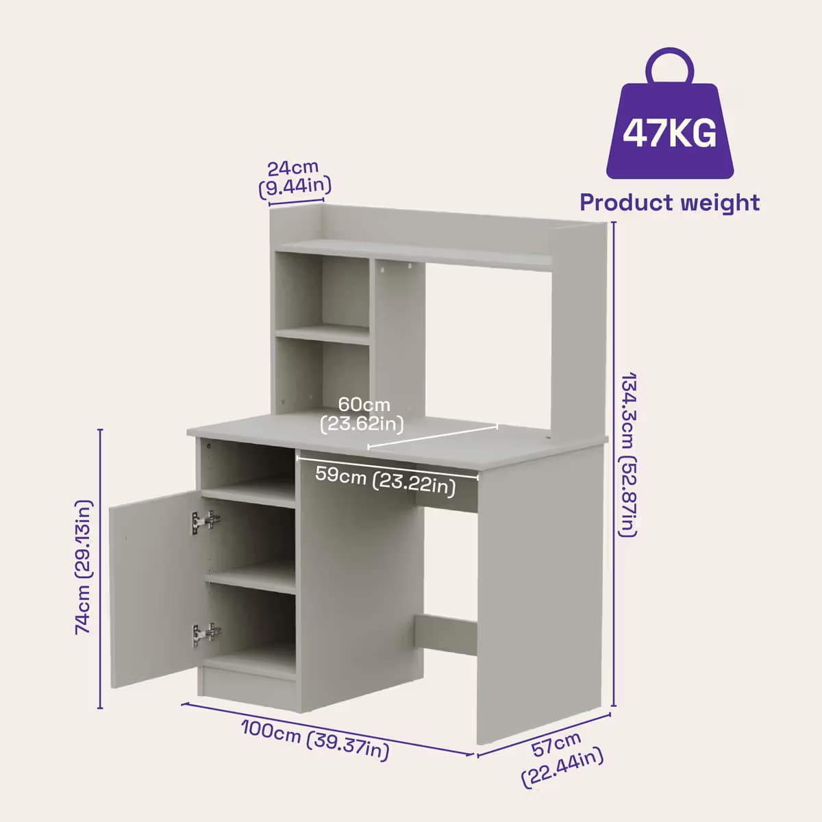 Sage Study Table - Pumic Grey 4 Years Warranty - hover