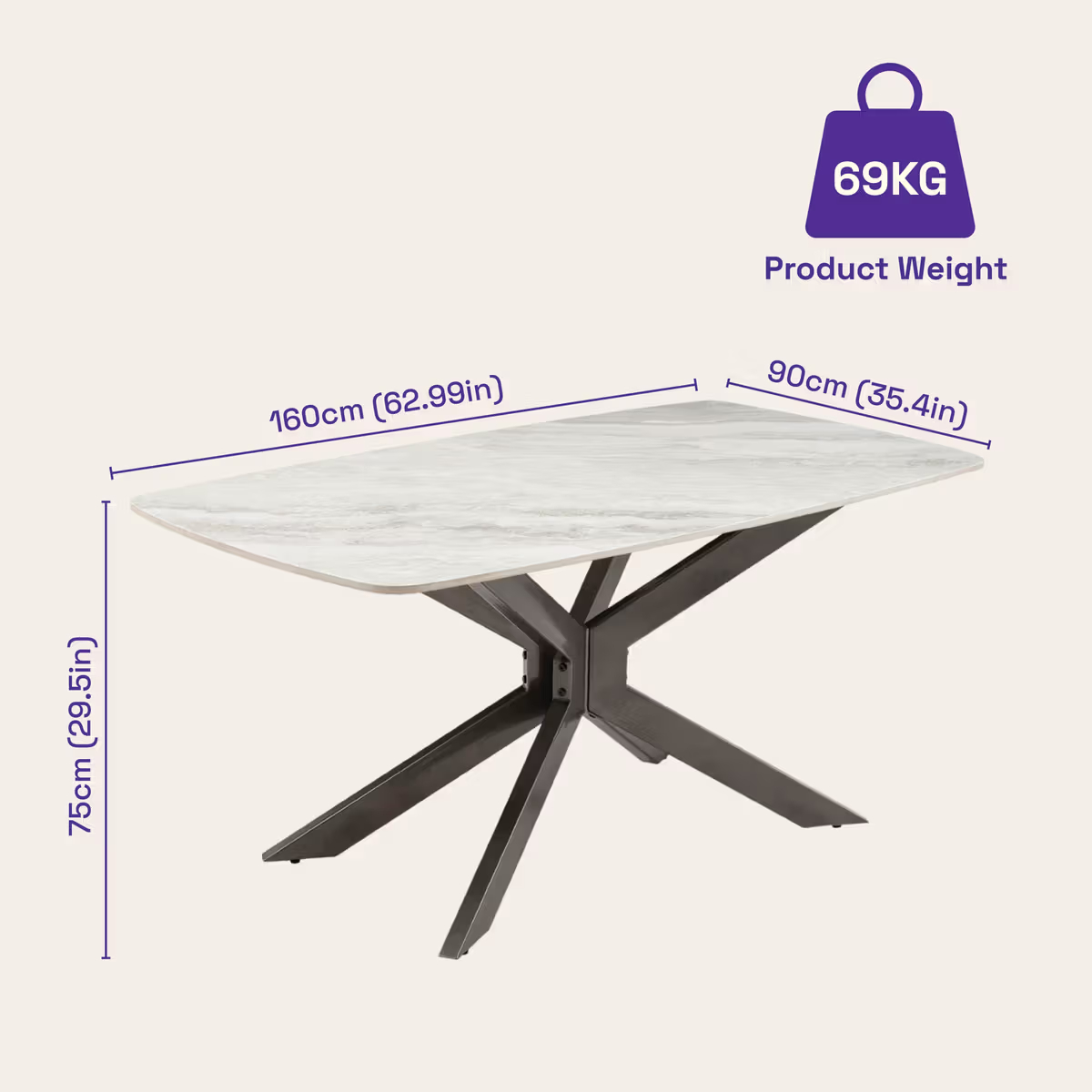 Salmore Dining Table - Antaliya Beige 6 Seater