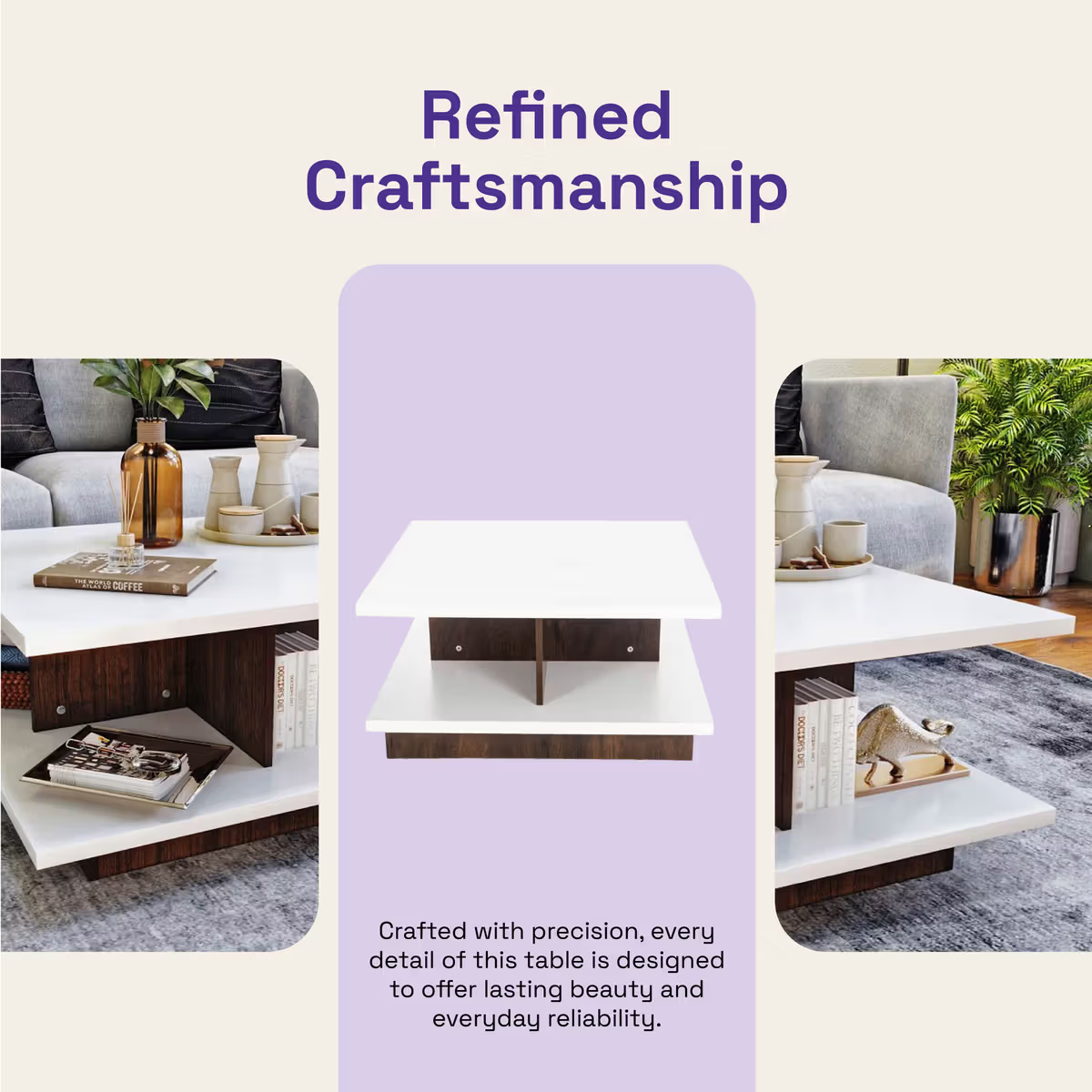 Coffee Table - Frosty White & Dark Walnut Color