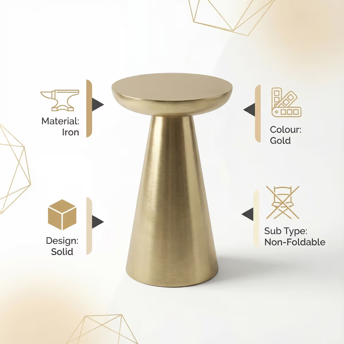 Gold Metal Side Table | Shiny Gold Finish | Lightweight