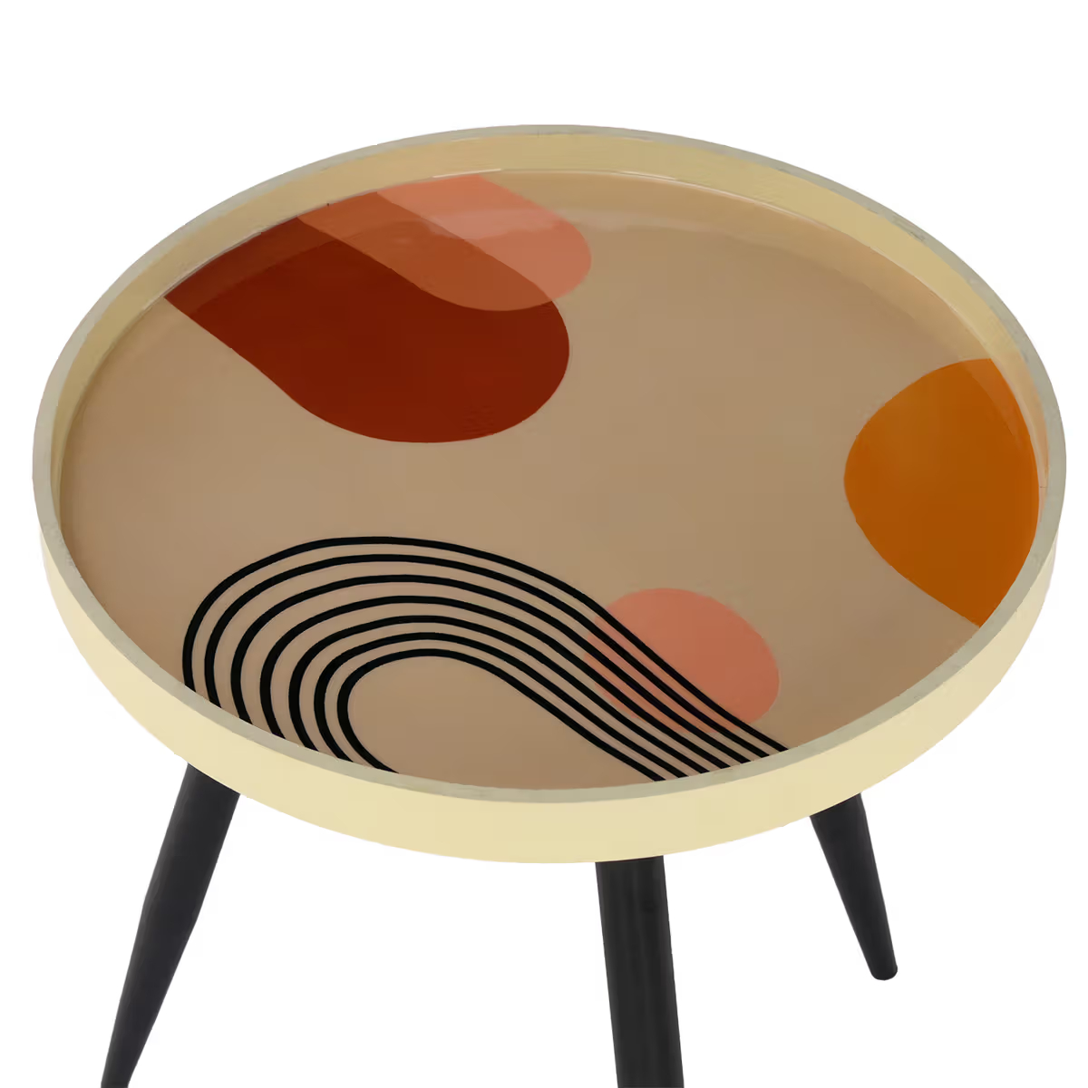 Printed Round Side Table with Multicolour Top - hover