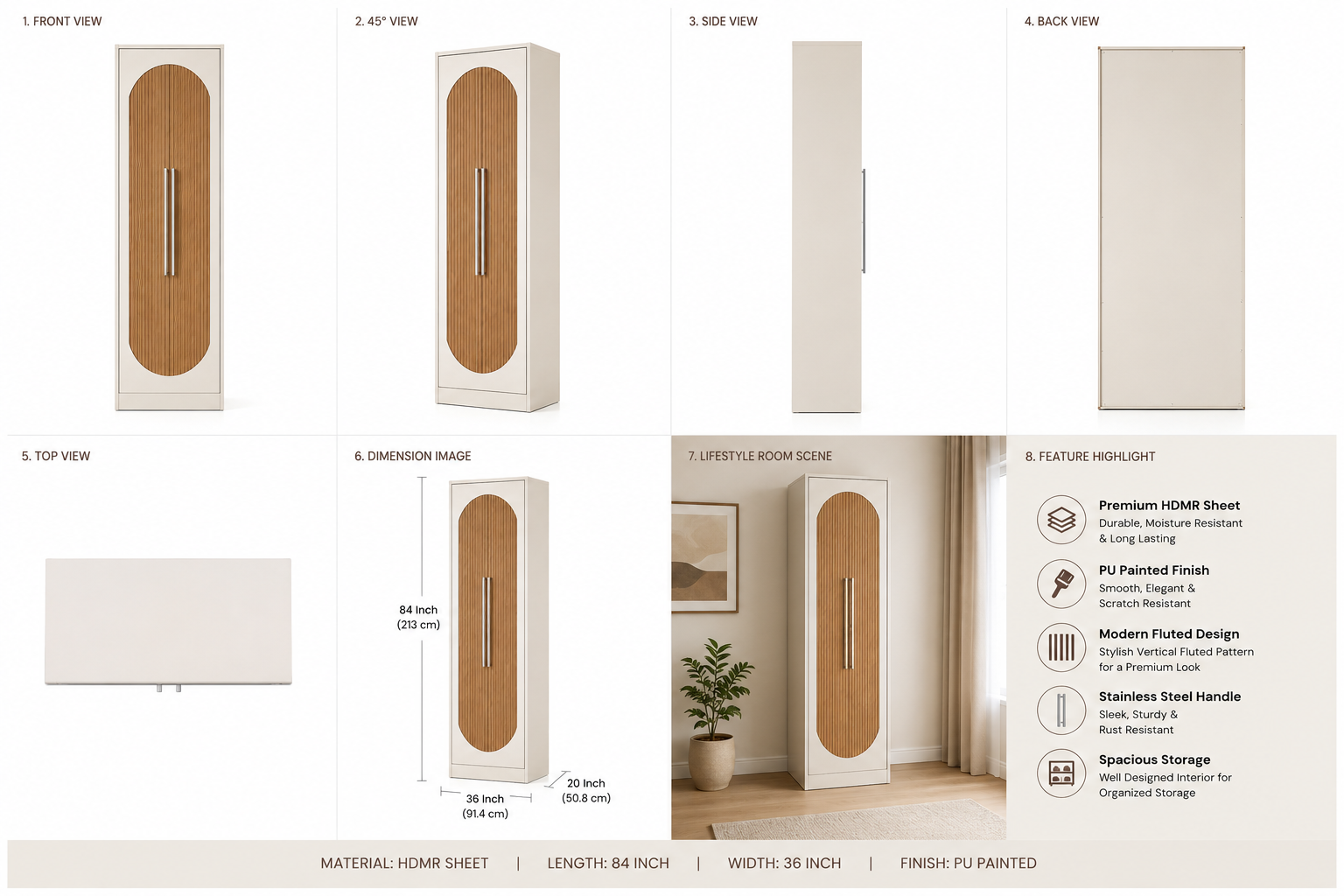 Arch 2 Door with 4 Shelves 2 Drawer 1 Hanging Area with no mirror - hover
