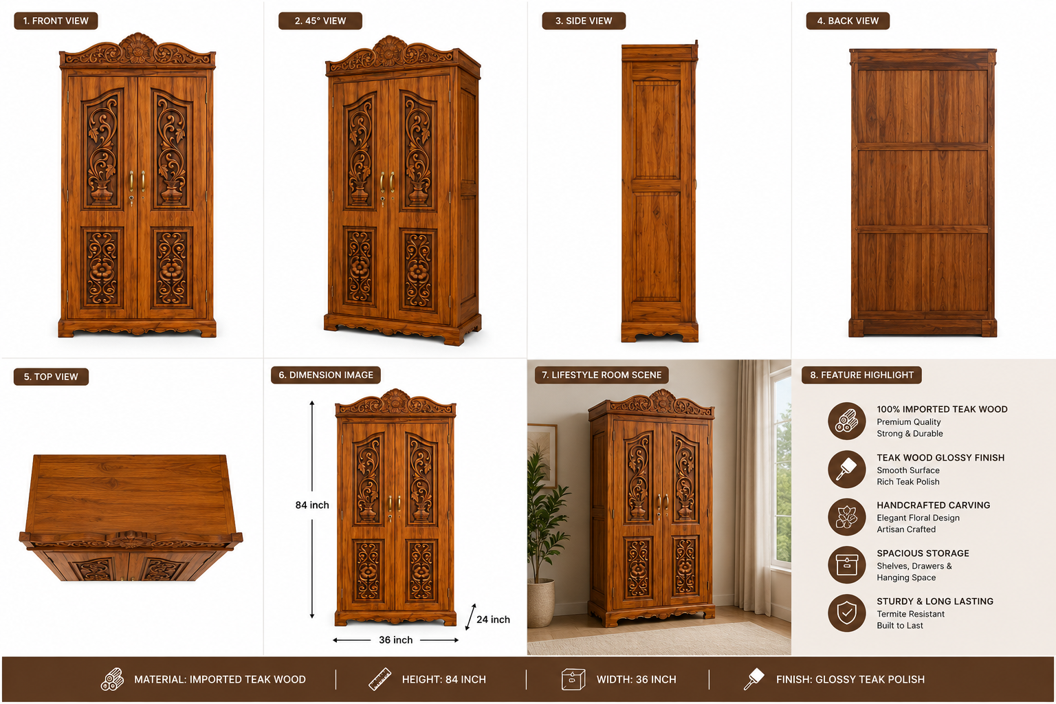 N1-2panel 2 Door with 5 Shelves 2 Drawer with no mirror-3.5feet