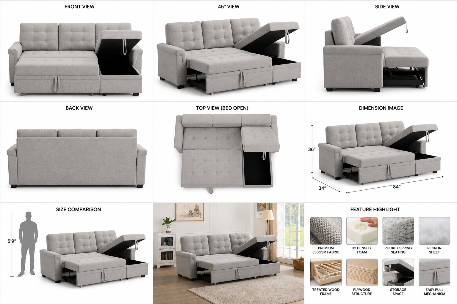 Sofa Cum Bed with lounge