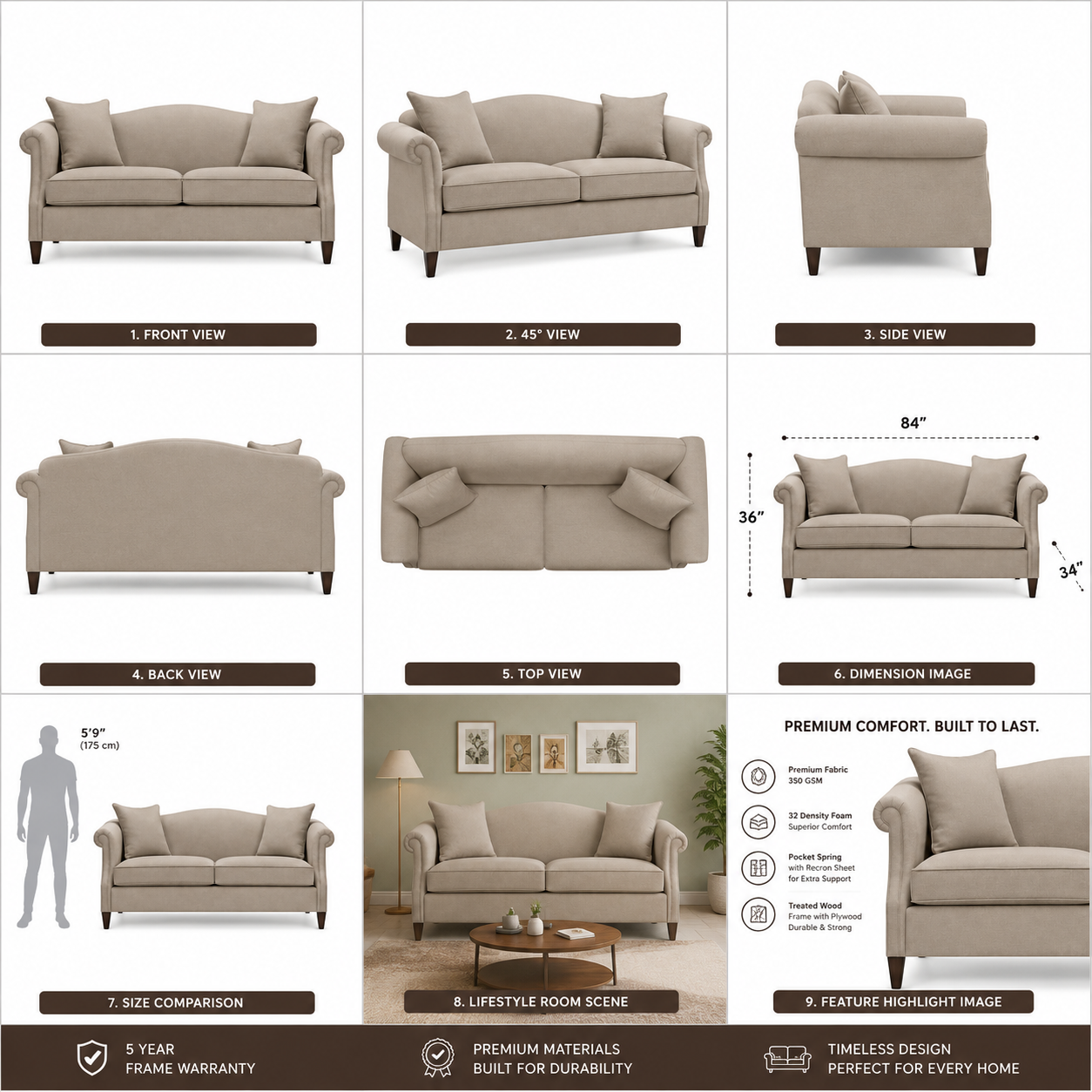 Camel back 3seater sofa