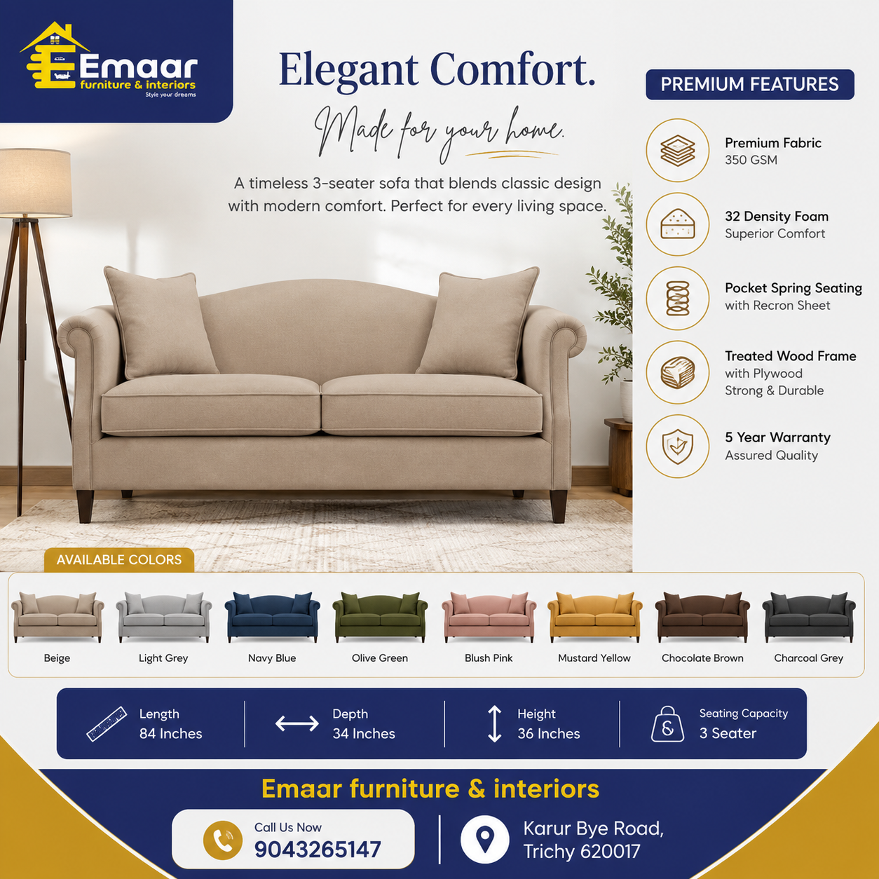 Camel back 3seater sofa