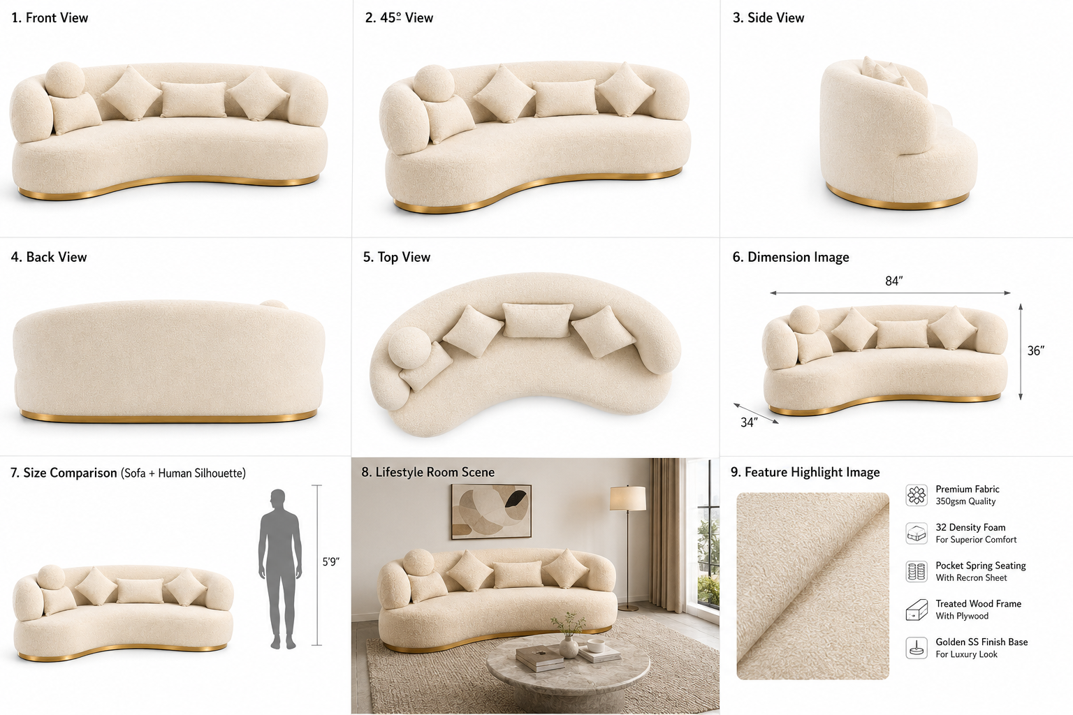 Cashew 3seater Boucle fabric - hover