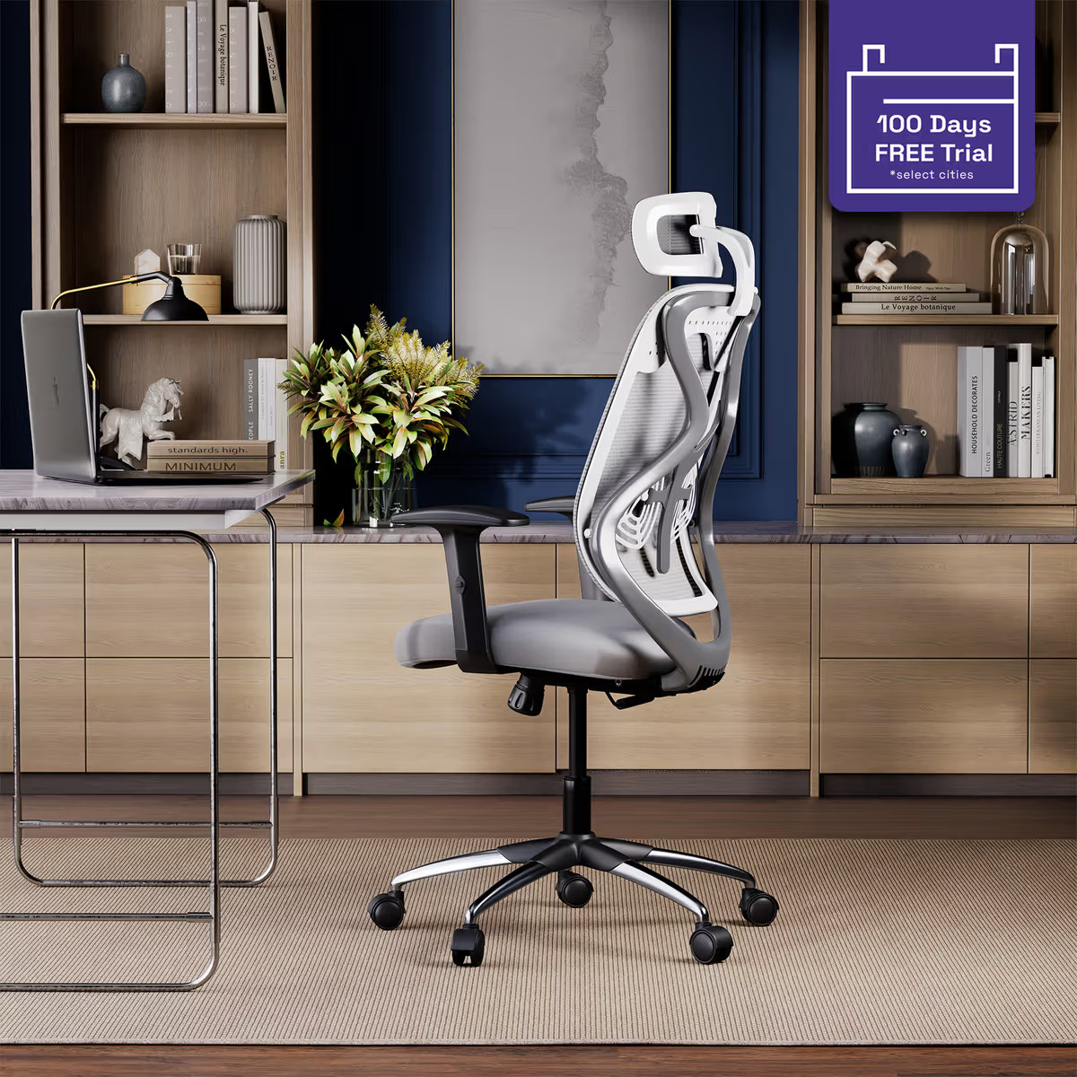 Gravita HighBack Office Chair | White and Grey | Chrome Base